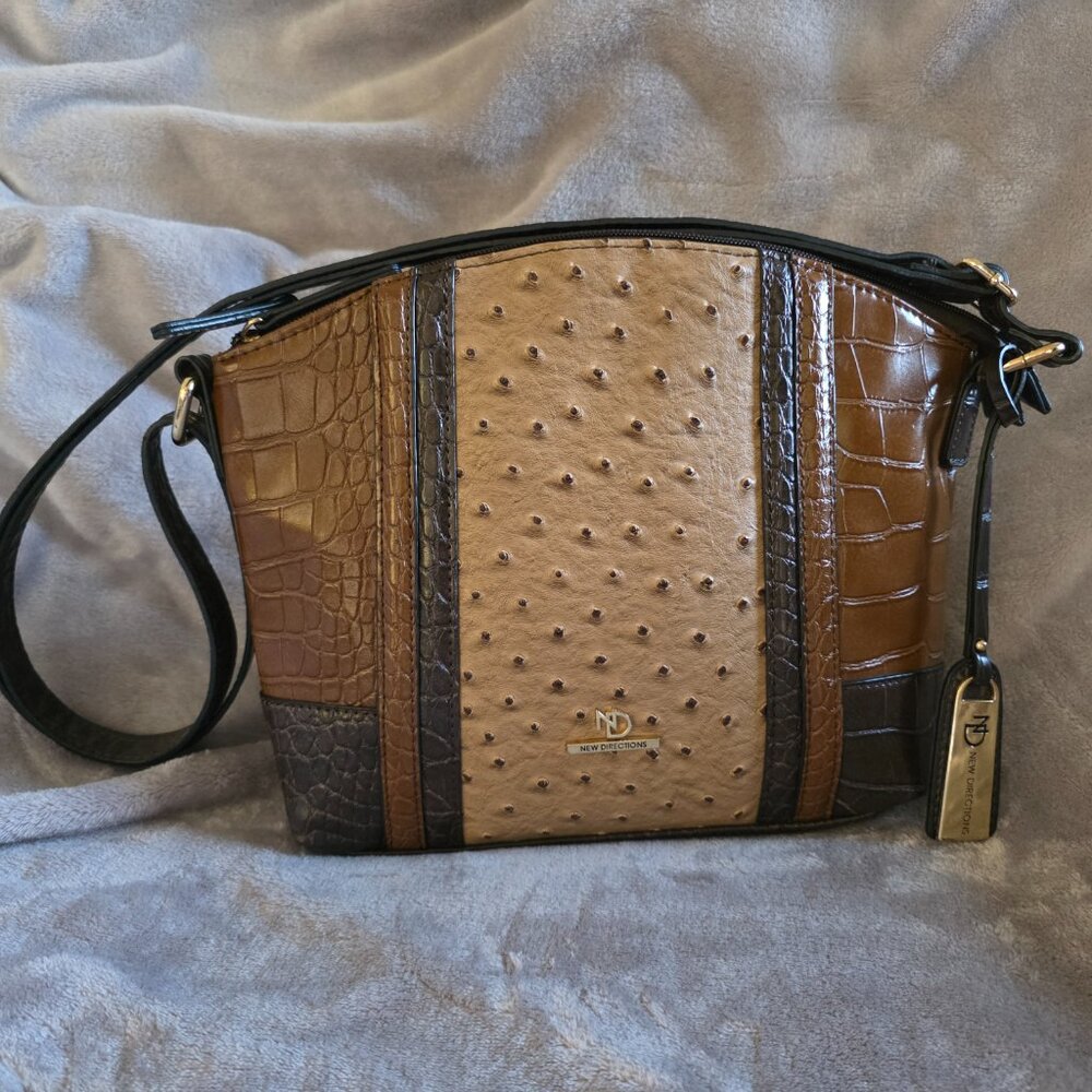 New Directions Exotic Ostrich and Alligator Faux Crossbody‎ Purse